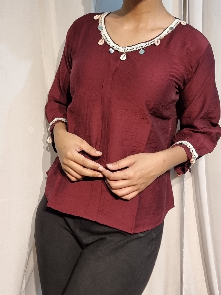 Maroon Cowrie Shell Top